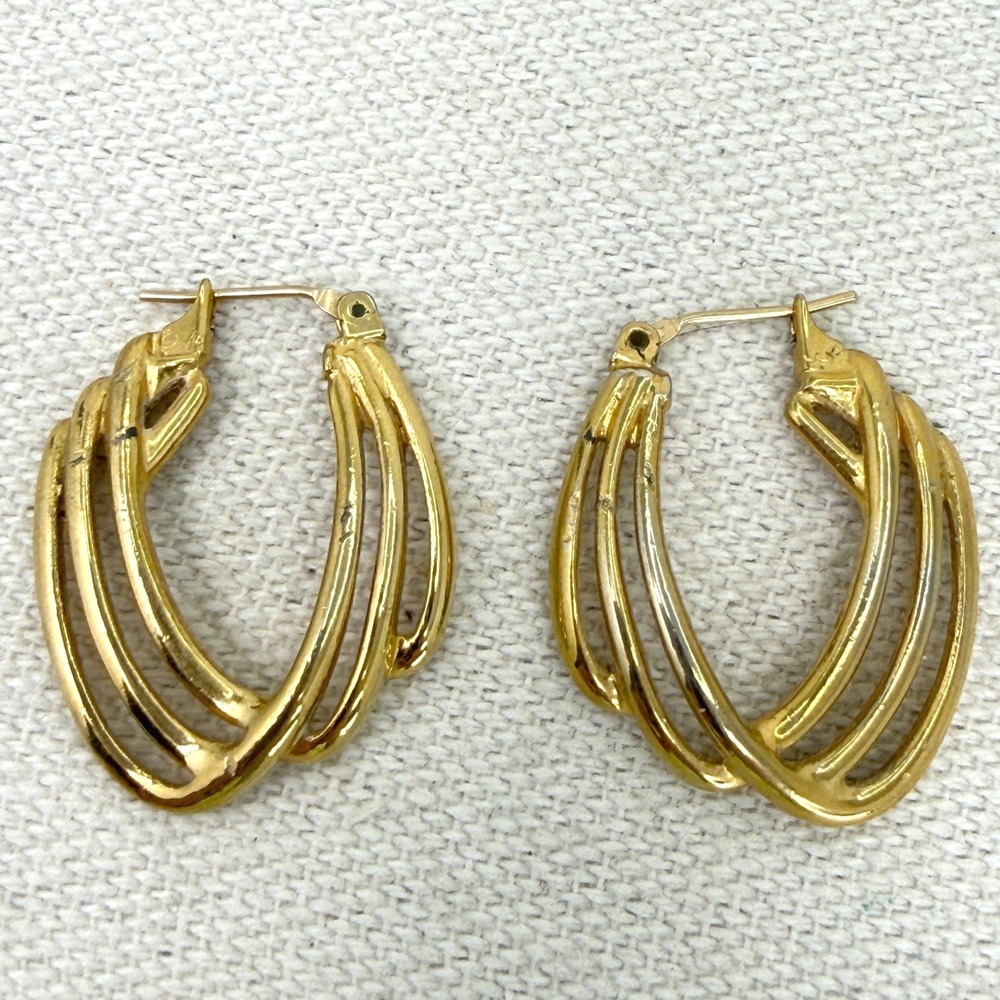 Monet Twisted Hoop Earrings Gold Tone Vintage Classic Signed Oval Textured